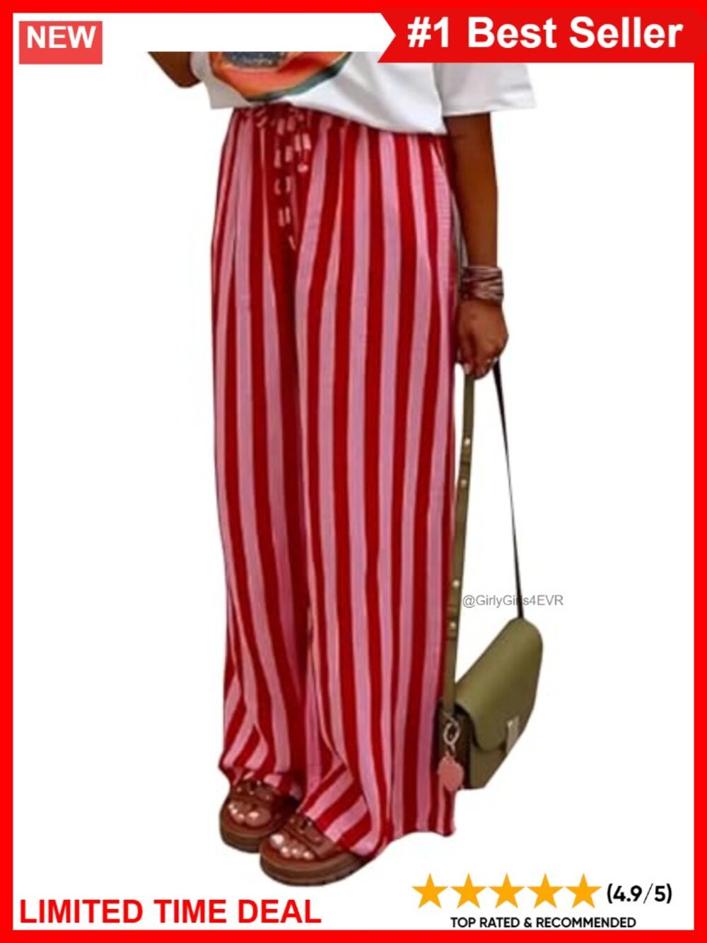 Striped Wide Leg Palazzo Pants Drawstring Elastic Waist Flow